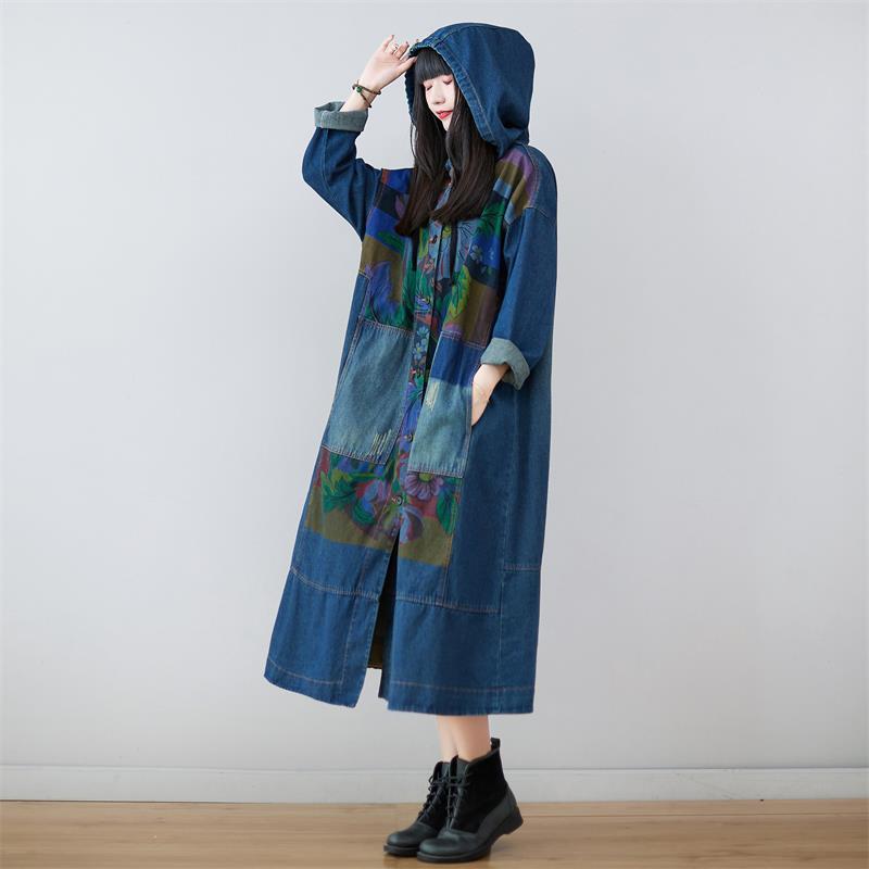 Mai Denim Hooded Long Coat