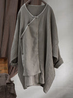 cambioprcaribe Irregular V Neck Cotton Linen Coat