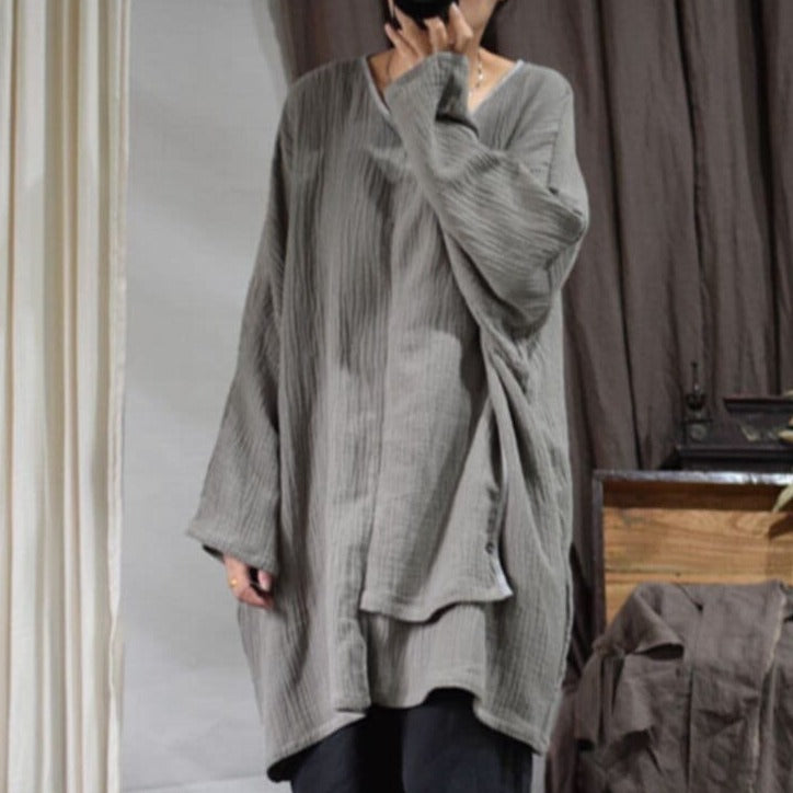 cambioprcaribe Irregular V Neck Cotton Linen Coat