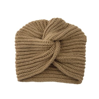 cambioprcaribe Khaki Bohemian Knitted Cross Wrap Hat