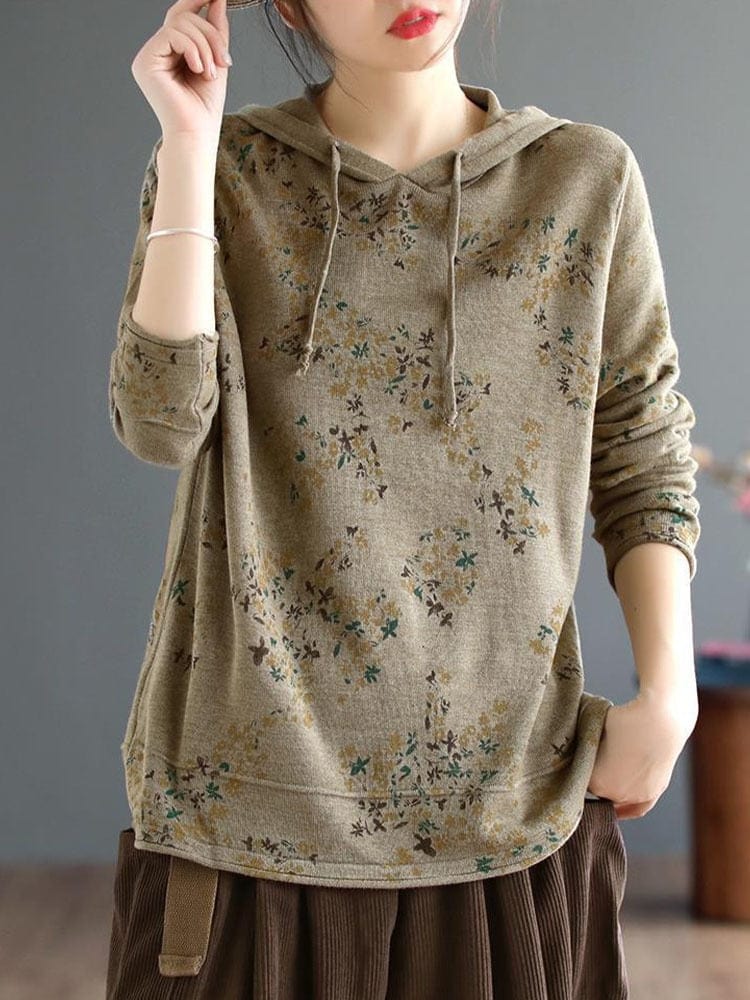 cambioprcaribe Khaki / One Size Aranza Floral Hooded Pullover