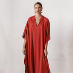 cambioprcaribe Long Red V-neck Maxi Dress