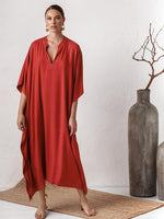cambioprcaribe Long Red V-neck Maxi Dress