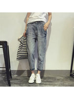 cambioprcaribe Loose Elastic Bleach Scratch Denim Pants