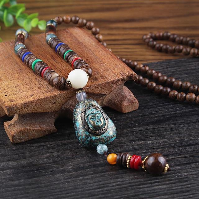 Meditating Buddha Wooden Mala Necklace