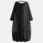 cambioprcaribe Midi Dress Black / M Anna O Neck Striped Midi Dress