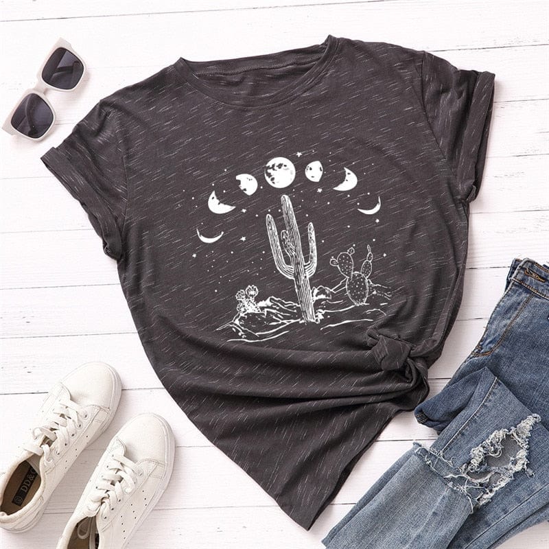 cambioprcaribe Moon Cactus Loose Cotton T-Shirt
