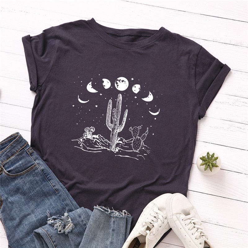 cambioprcaribe Moon Cactus Printed Cotton T-Shirt