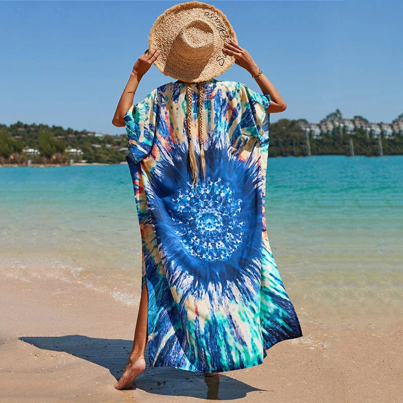 cambioprcaribe Multicolor / One Size Tie Dye Waves Kaftan Dress