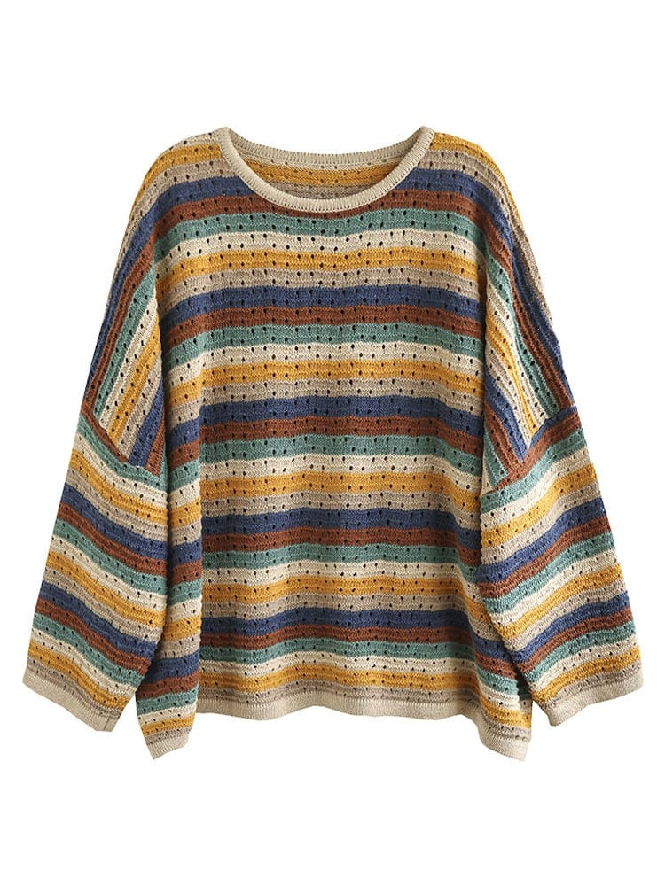 cambioprcaribe O-Neck Vintage Striped Sweater