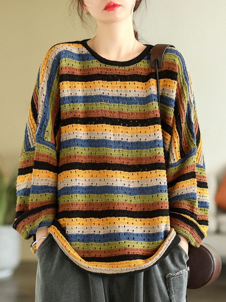 cambioprcaribe O-Neck Vintage Striped Sweater