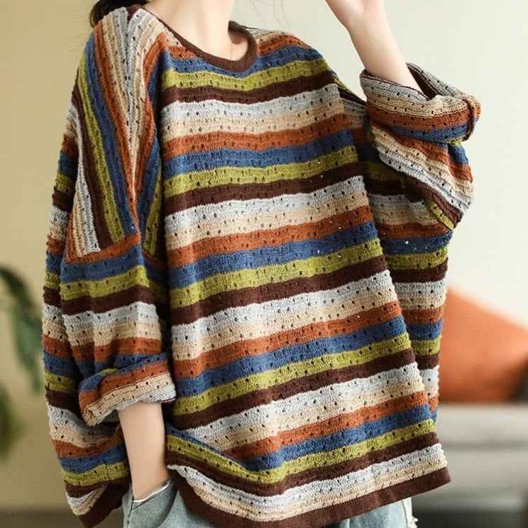 cambioprcaribe O-Neck Vintage Striped Sweater