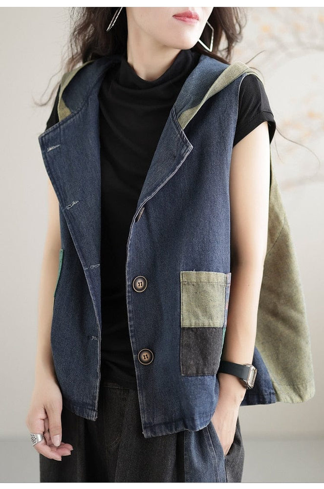 cambioprcaribe Patchwork Punk Denim Vest