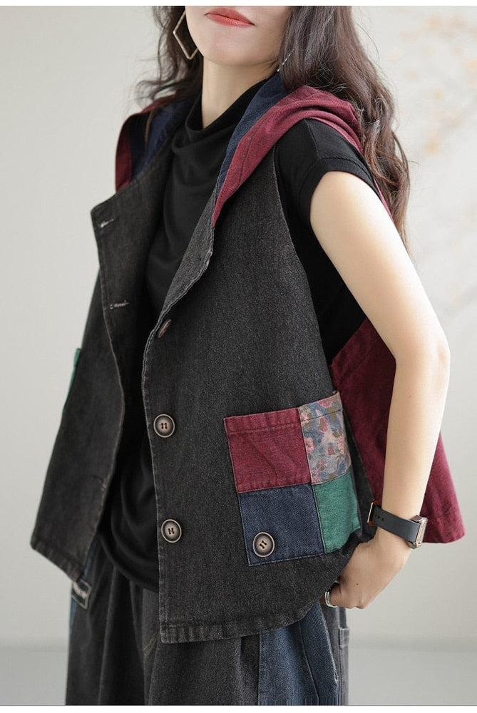 cambioprcaribe Patchwork Punk Denim Vest