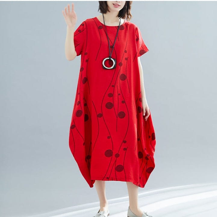 cambioprcaribe Red / L Oversized Cotton Linen Korean Dress