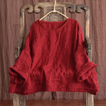 cambioprcaribe Red / One Size Embroidered Loose Linen Blouse