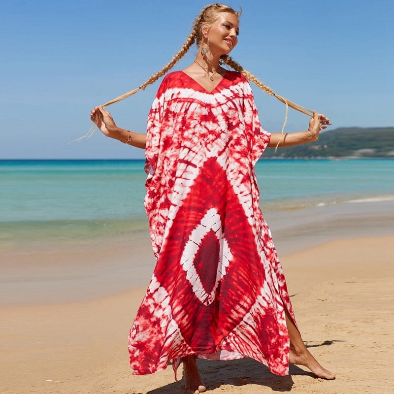 cambioprcaribe Red / Plus Size Sun Set Tie Dye Maxi Dress