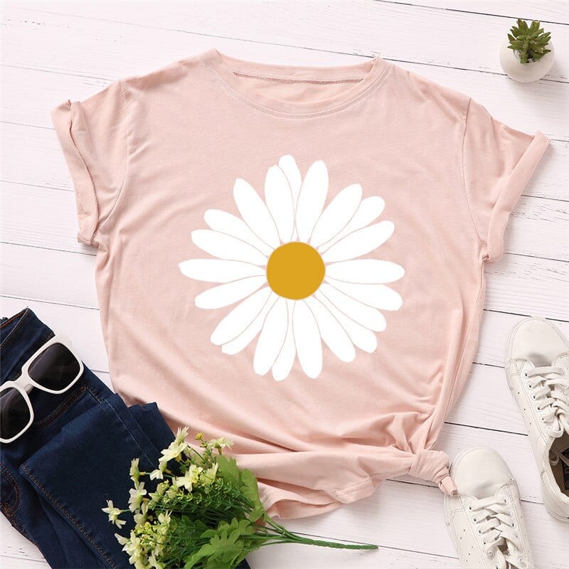 cambioprcaribe Salmon / S Vintage Daisy Flower Cotton Tee