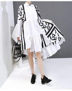 cambioprcaribe shirts Black and White Asymmetrical Pleated Shirt Dress | Millennials