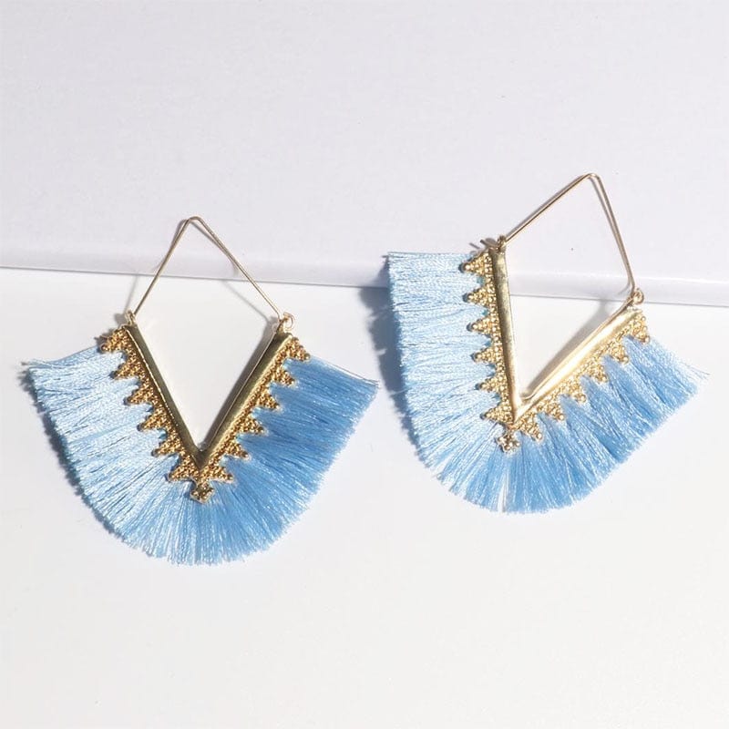 cambioprcaribe Sky Blue 1 Bohemia Long Pendant Tassel Earrings