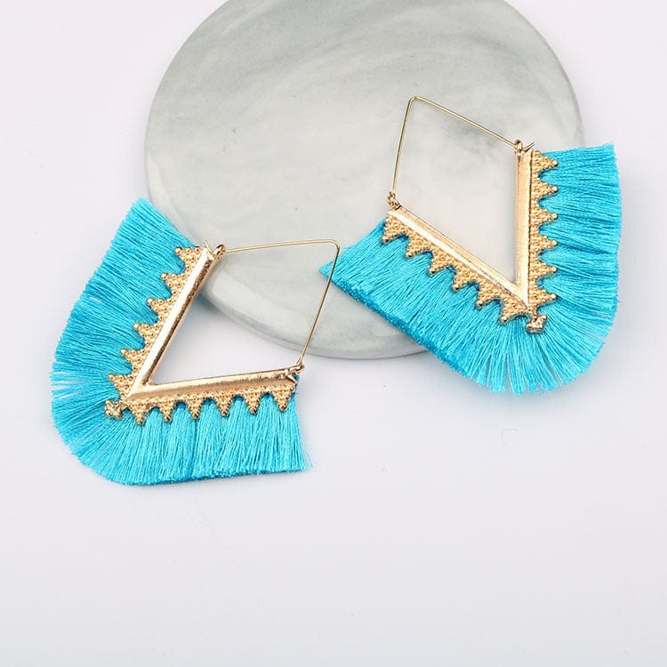 cambioprcaribe sky blue Bohemia Long Pendant Tassel Earrings