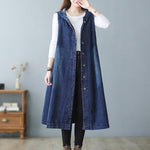 cambioprcaribe Sleeveless Hooded Denim Vest Coat