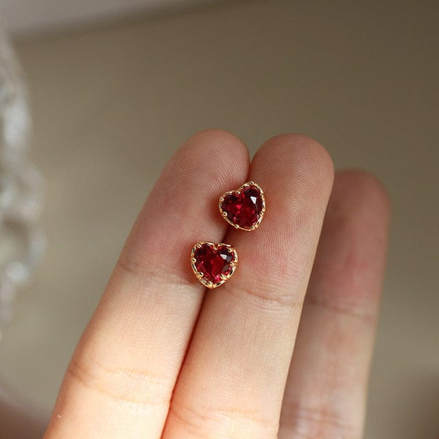 Image of Red Heart 925 Sterling Silver Stud Earrings