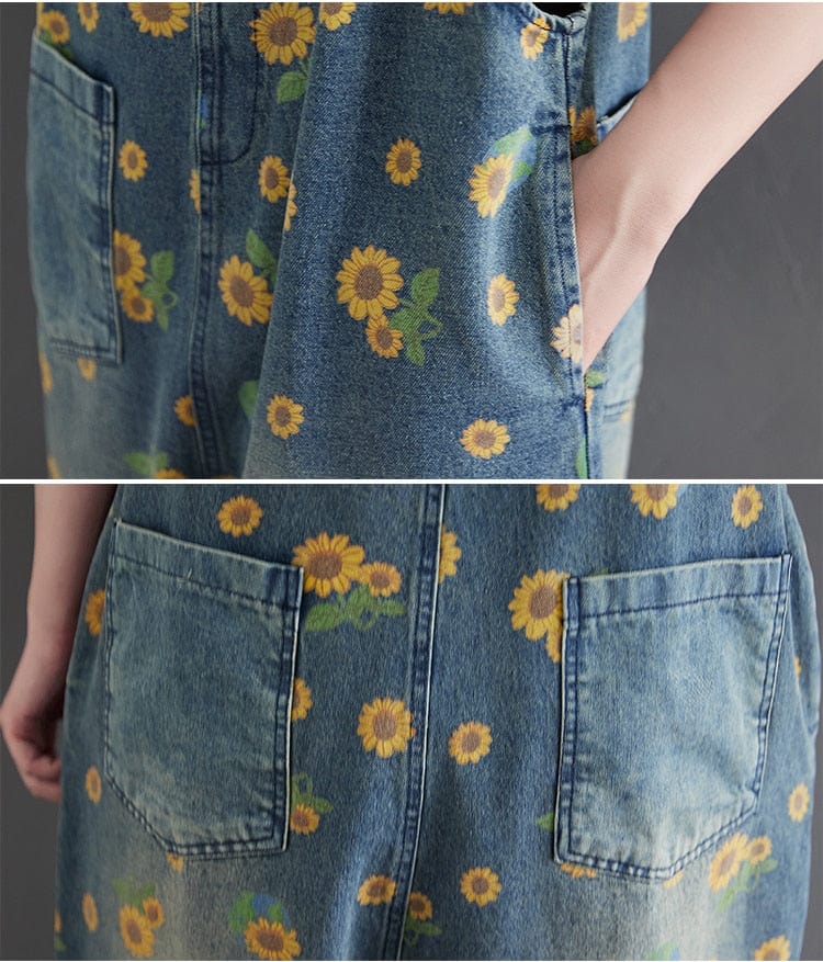 cambioprcaribe Sunflower Printed Denim Overall