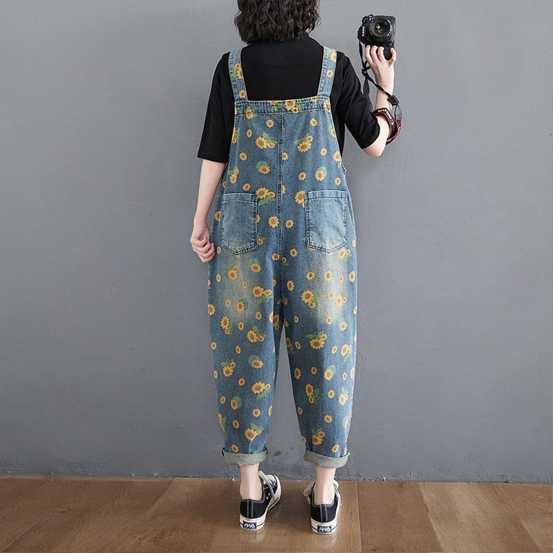 cambioprcaribe Sunflower Printed Denim Overall