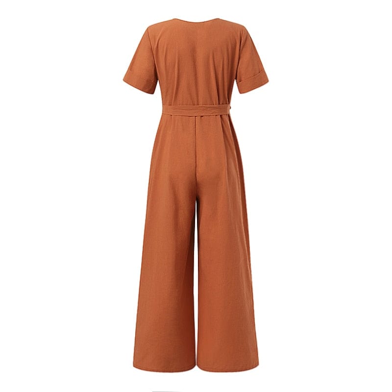 cambioprcaribe V-Neck Short Sleeve Jumpsuit