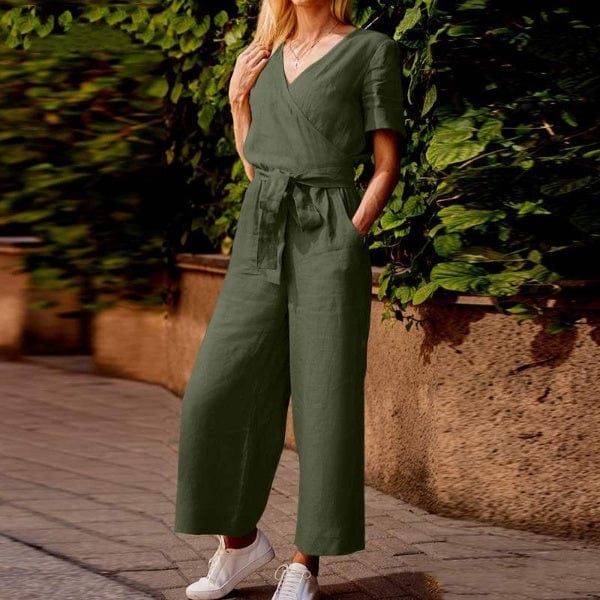 cambioprcaribe V-Neck Short Sleeve Jumpsuit