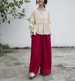 cambioprcaribe Vibrant Red Cotton Linen Palazzo Pants