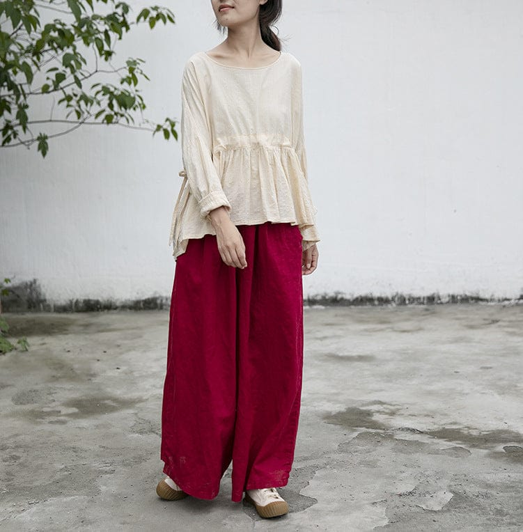 cambioprcaribe Vibrant Red Cotton Linen Palazzo Pants