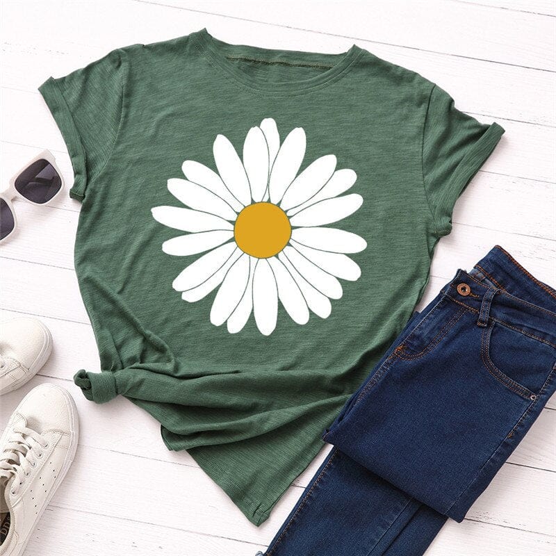 cambioprcaribe Vintage Daisy Flower Cotton Tee