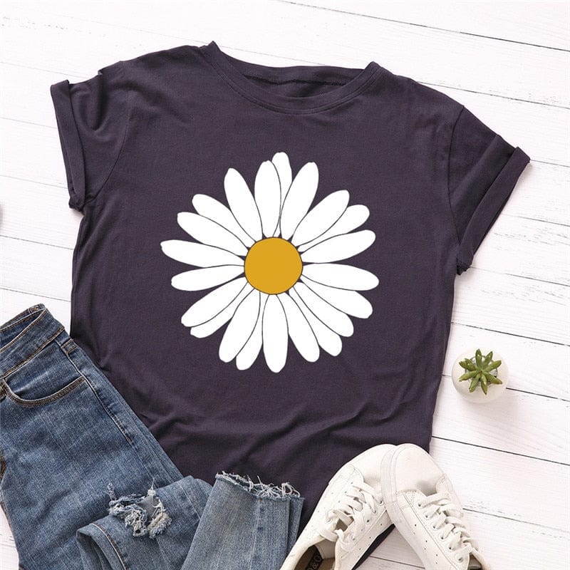 cambioprcaribe Vintage Daisy Flower Cotton Tee