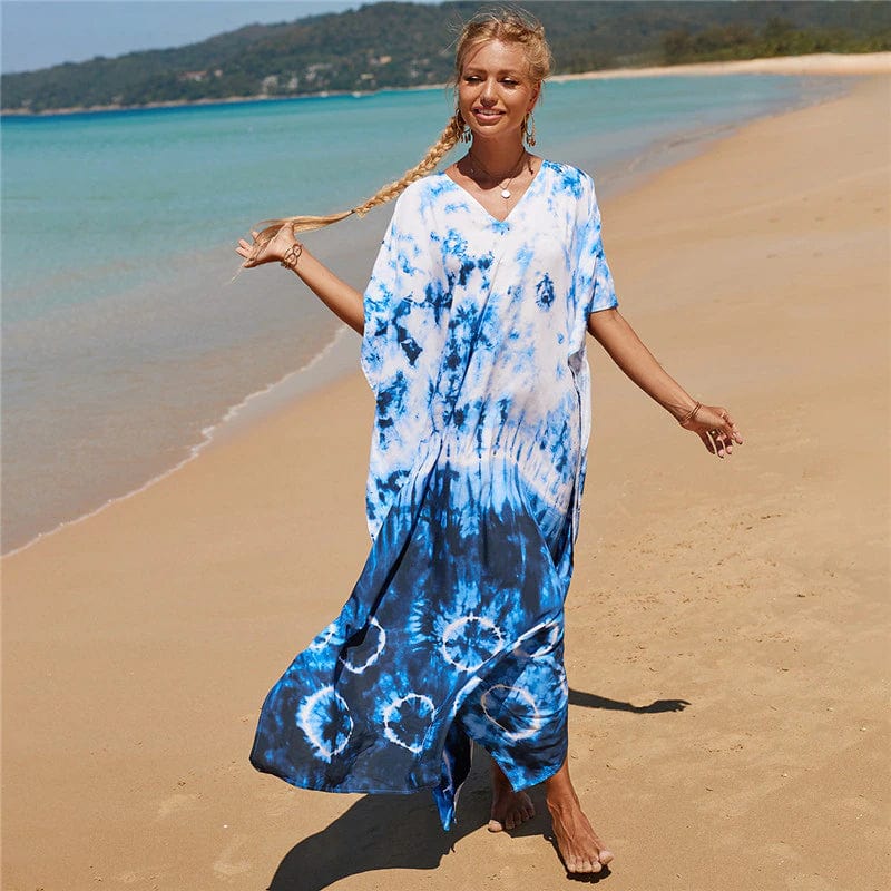 cambioprcaribe White-Blue / One Size Seaside Tie Dye Beach Dress