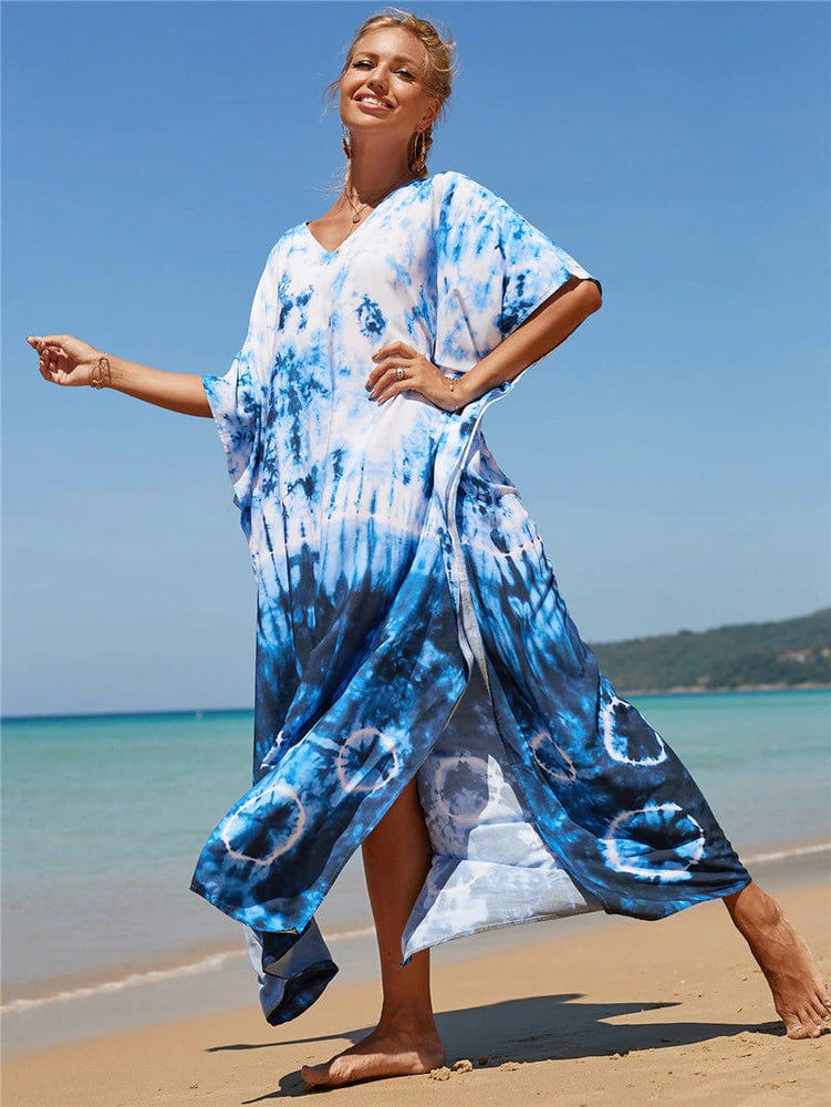 cambioprcaribe White-Blue / One Size Seaside Tie Dye Beach Dress