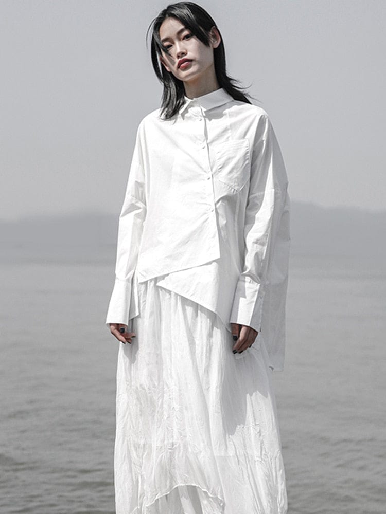 cambioprcaribe White / Onesize Oversized Irregular Loose Shirt
