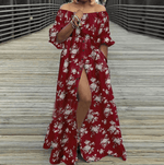 cambioprcaribe Wine Red Floral / S Off Shoulder High Split Maxi Dress