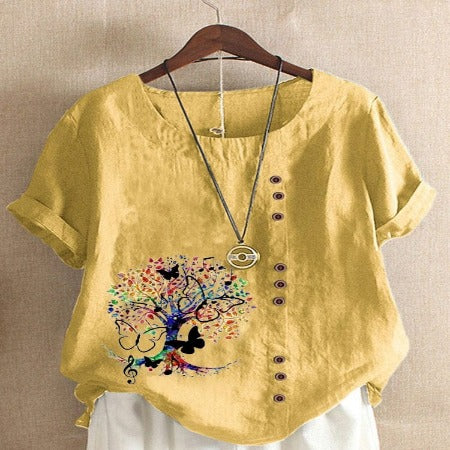 cambioprcaribe Yellow / S Jania Tree Printed O-Neck Blouse