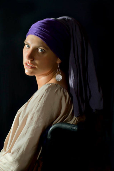Photograph of Cobie dressed as the 'Girl with a Pearl Earring'
