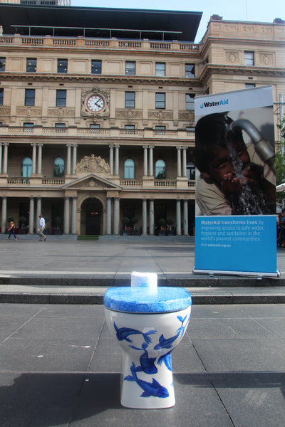 Painted toilet on display at Circular Quay Sydney