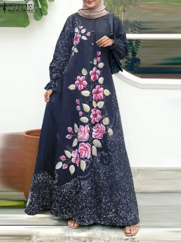 Robe Abaya à manches longues - motif floraux