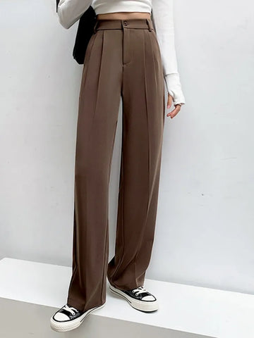 Pantalon Large Taille Haute Décontracté - couleur marron