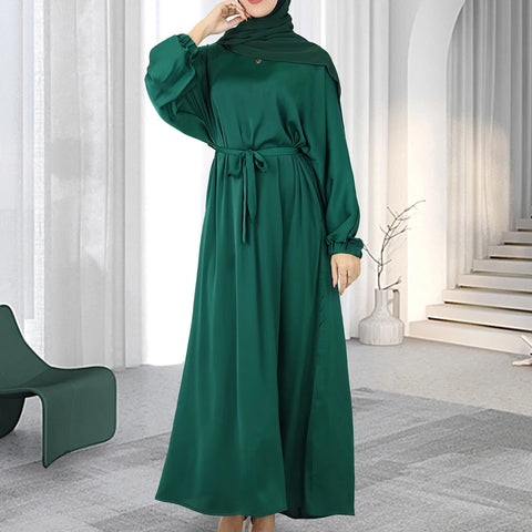Robe Abaya en satin à manches longs, style arabe