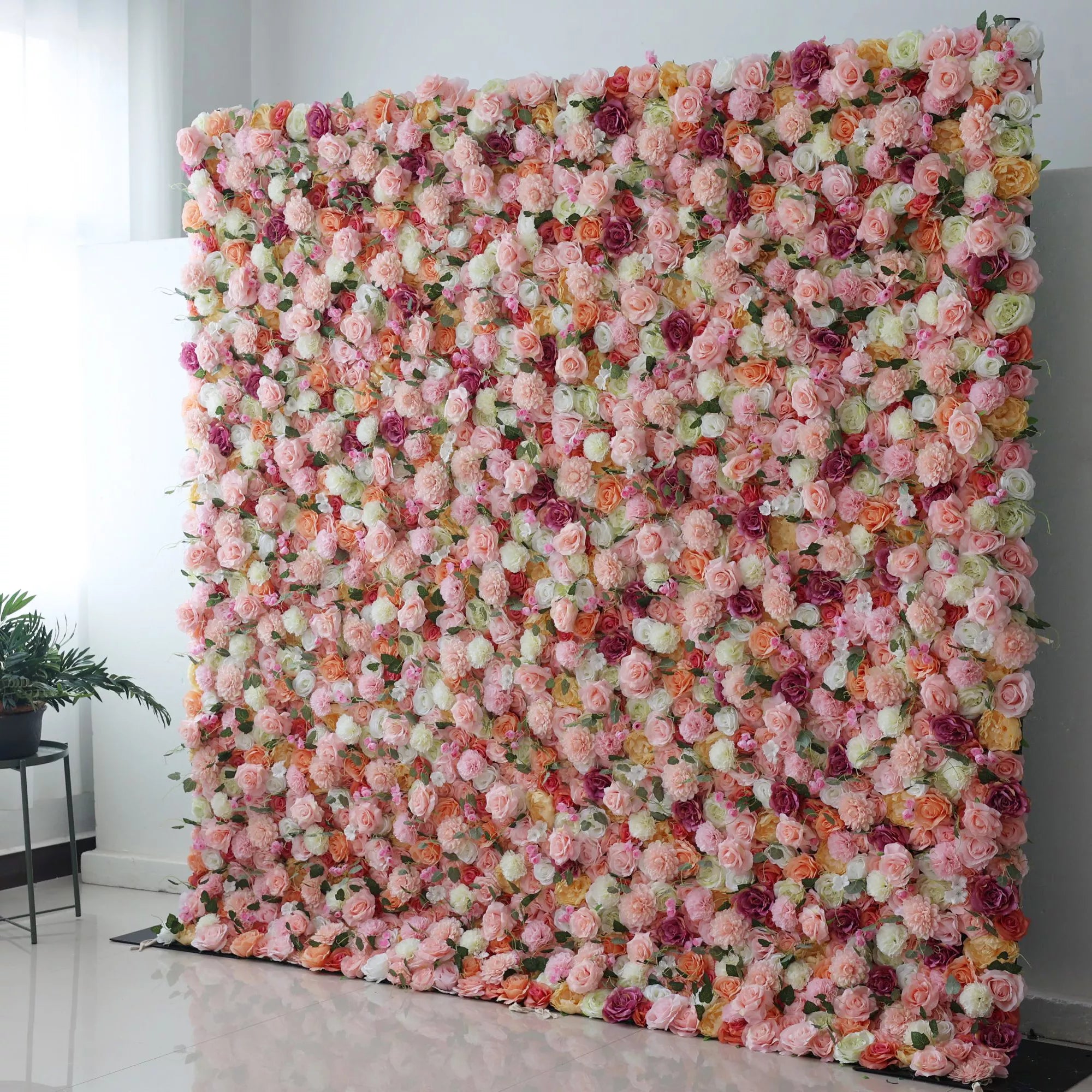 Valar Flowers Roll Up Artificial Flower Wall Backdrop Garden of Dreams: Pastel Rose Symphony - From Radiant Celebrations to Zen Retreats-VF-228