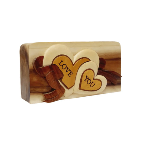 Love You Hand-Carved Puzzle Box