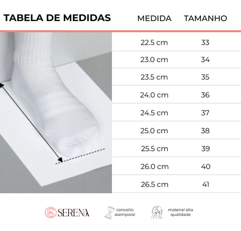 tabela de medidas tenis anatomico serena mulher