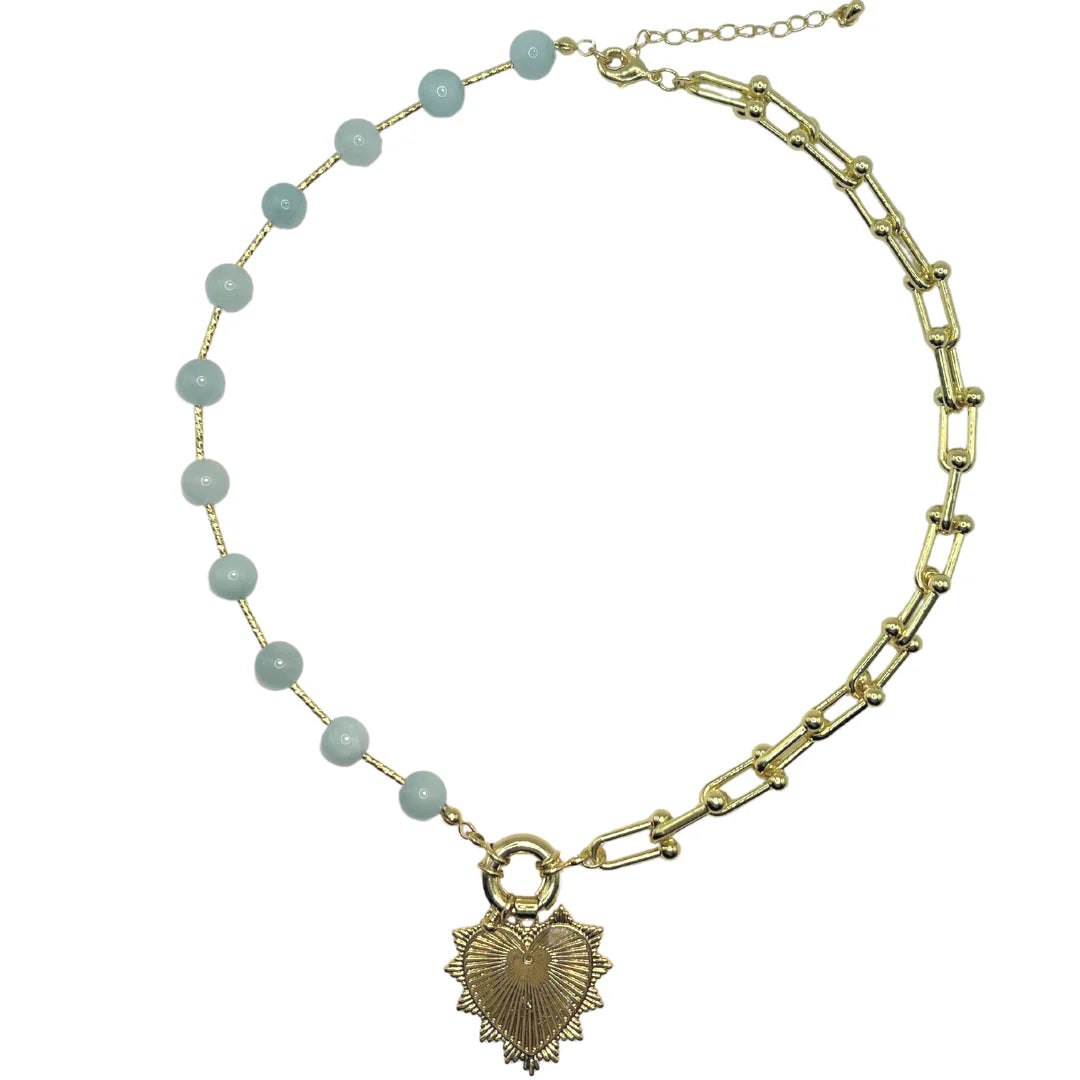 Light Blue Intricate Heart Charm Necklace