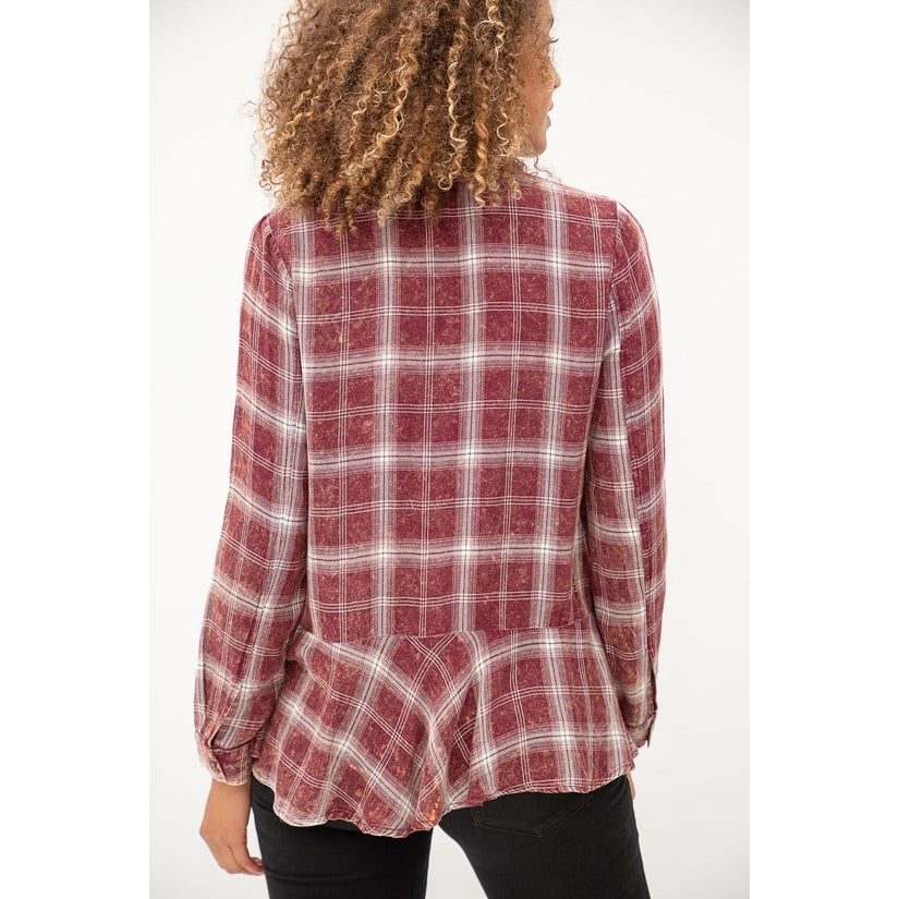 Mystree Plaid Burgundy Flare Top